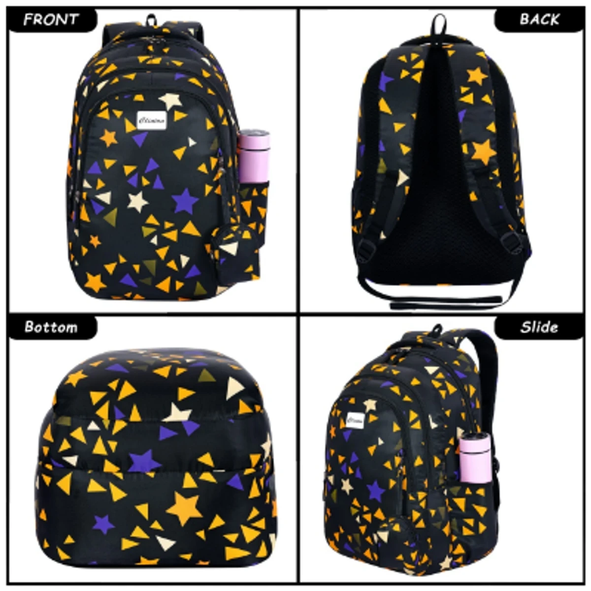 CLB-1111 || Student School Bags Children Girls Cute Starry Backpacks Primary School Boys Large Capacity Backpacks Reflective Safety Bags and Height 17"